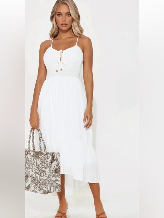 Fashion Nova Dresses & Skirts - Fashion nova White Spaghetti Strap Midi Dress with Tie Front medium